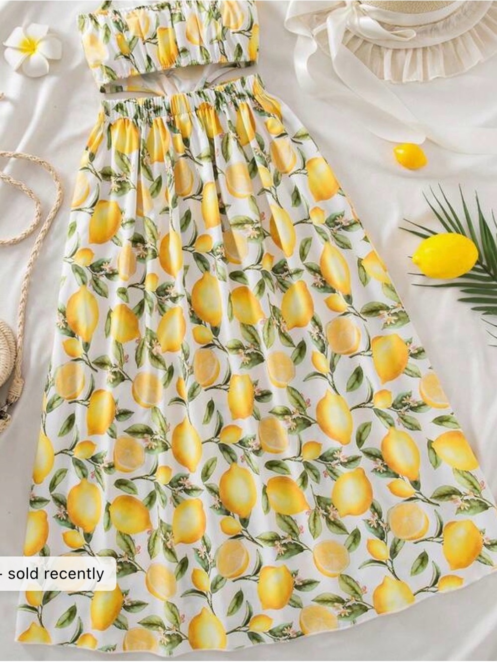 Yellow Lemon Print Strapless Maxi Dress and top
